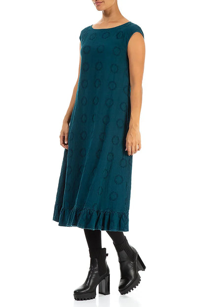 Ruffled Teal Circle Linen Cotton Dress 3