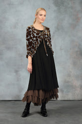 Ruffled Tie-Up Devoré Bubbles Golden Sage Silk Velvet Jacket 1