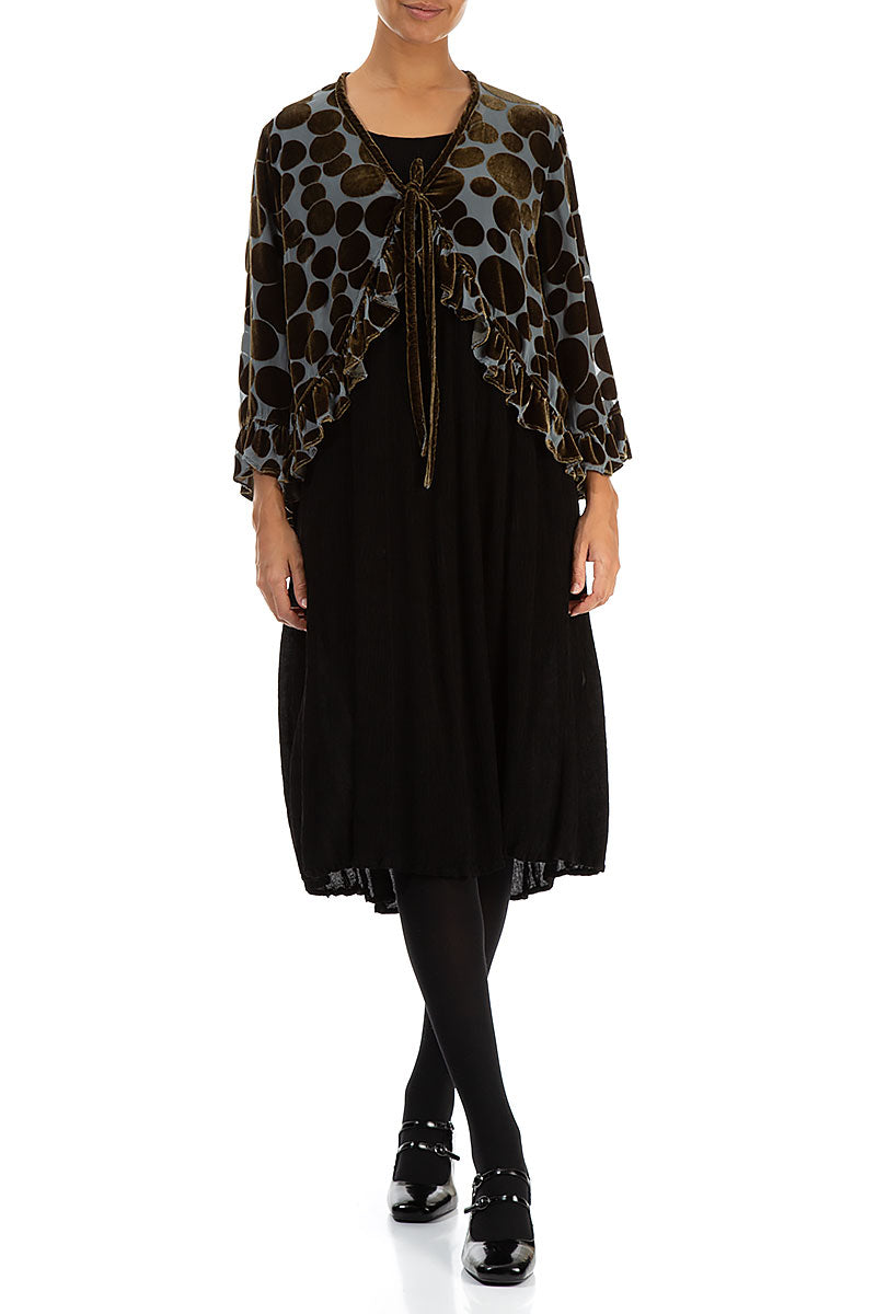 Ruffled Tie-Up Devoré Bubbles Golden Sage Silk Velvet Jacket 5