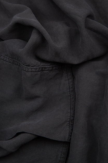 Side Pockets Wide Black Silk Linen Trousers 4