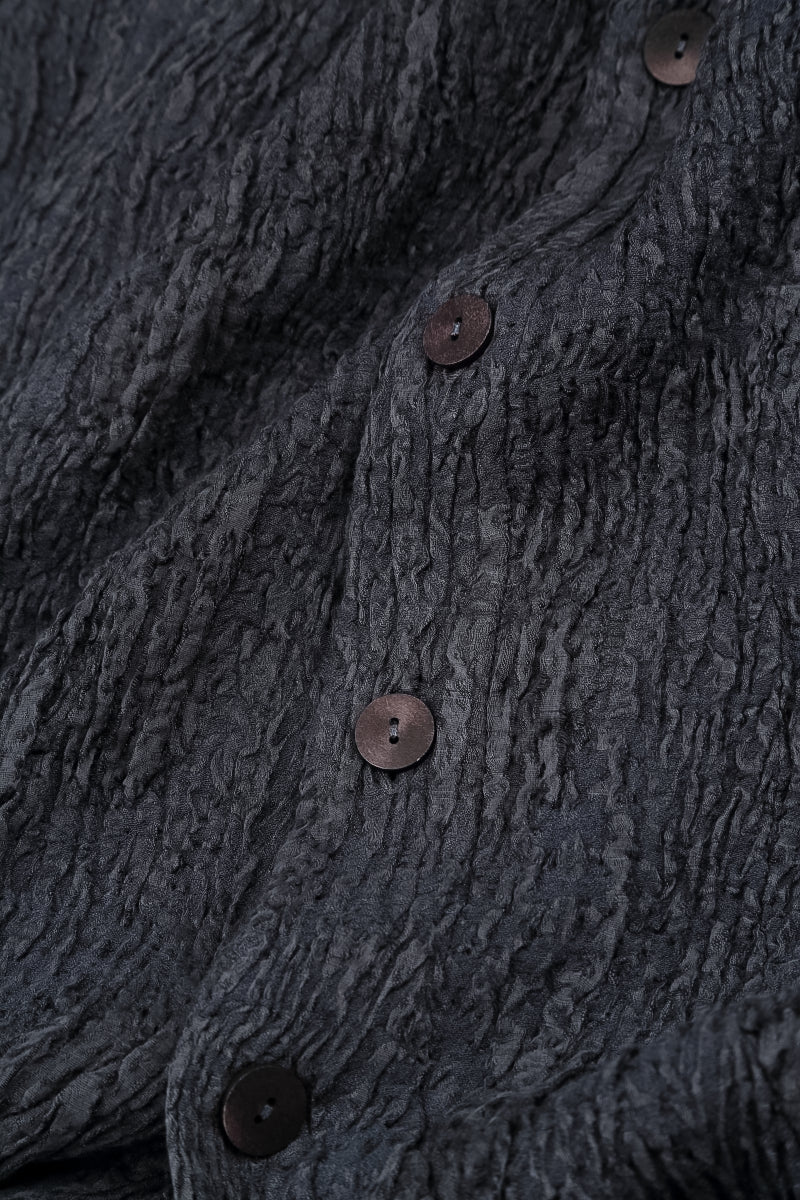 Veste longue en lin et soie texturé bleu ardoise