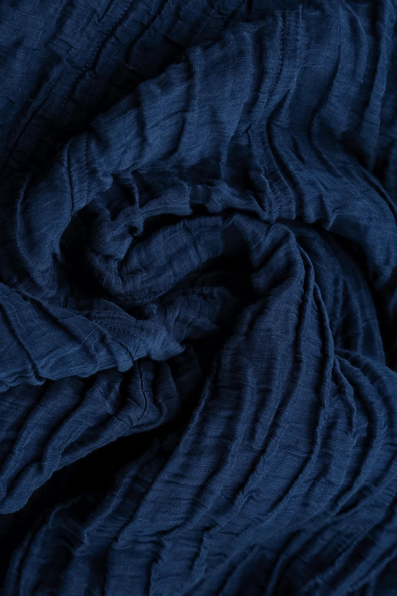 Detachable Collar Crinkled Royal Blue Silk Linen Tunic 6