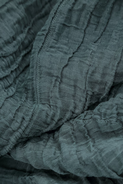 Ruched Hem Slate Crinkled Silk Linen Trousers