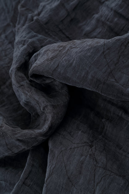 Cowl Neck Crinkled Slate Blue Marble Silk Blouse