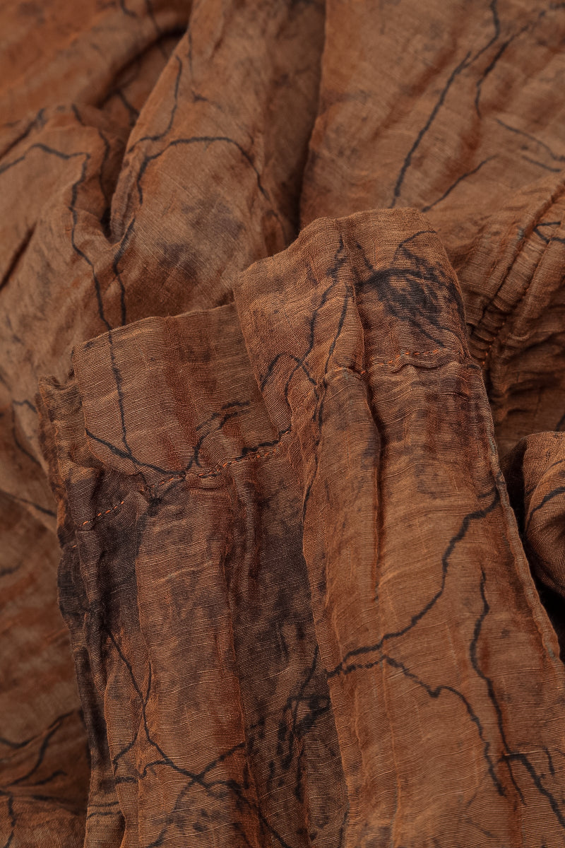 Side Pockets Crinkled Aged Copper Marble Silk Linen Blouse