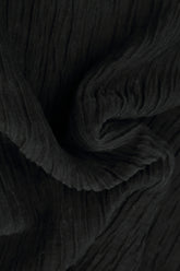 Cropped Straight Crinkled Black Silk Trousers 4