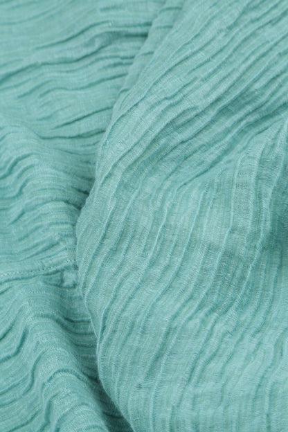 Short Sleeves Cowl Neck Mint Crinkled Silk Linen Dress