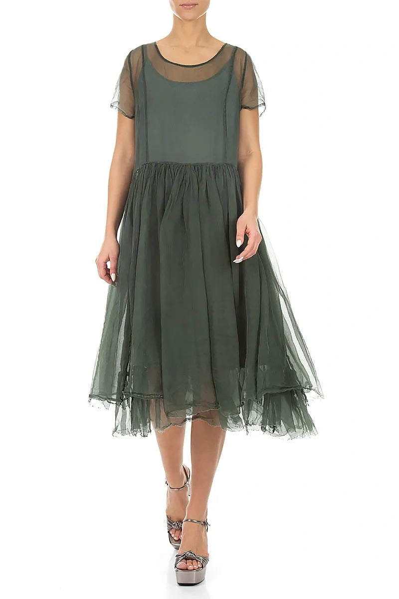 Sage Layered Silk Chiffon Dress 4
