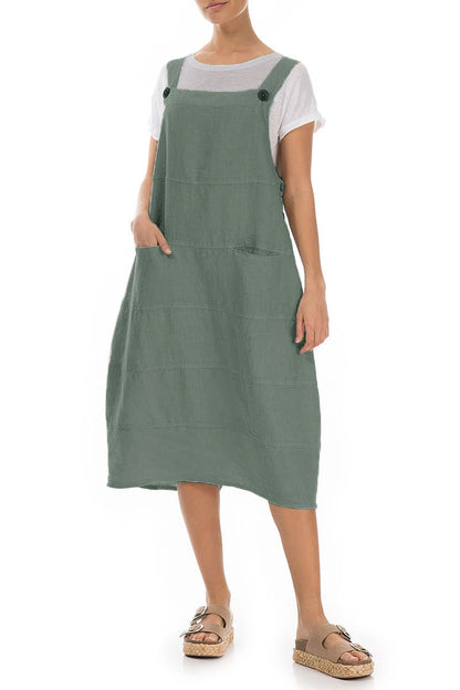 Sage Linen Dungaree Dress