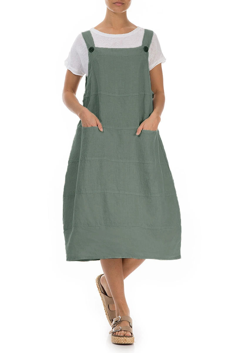 Sage Linen Dungaree Dress