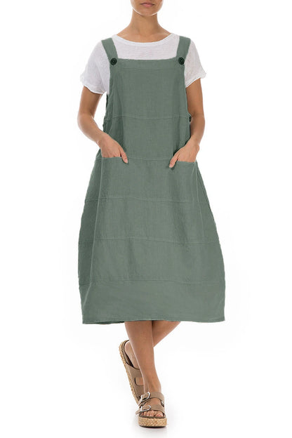 Sage Linen Dungaree Dress