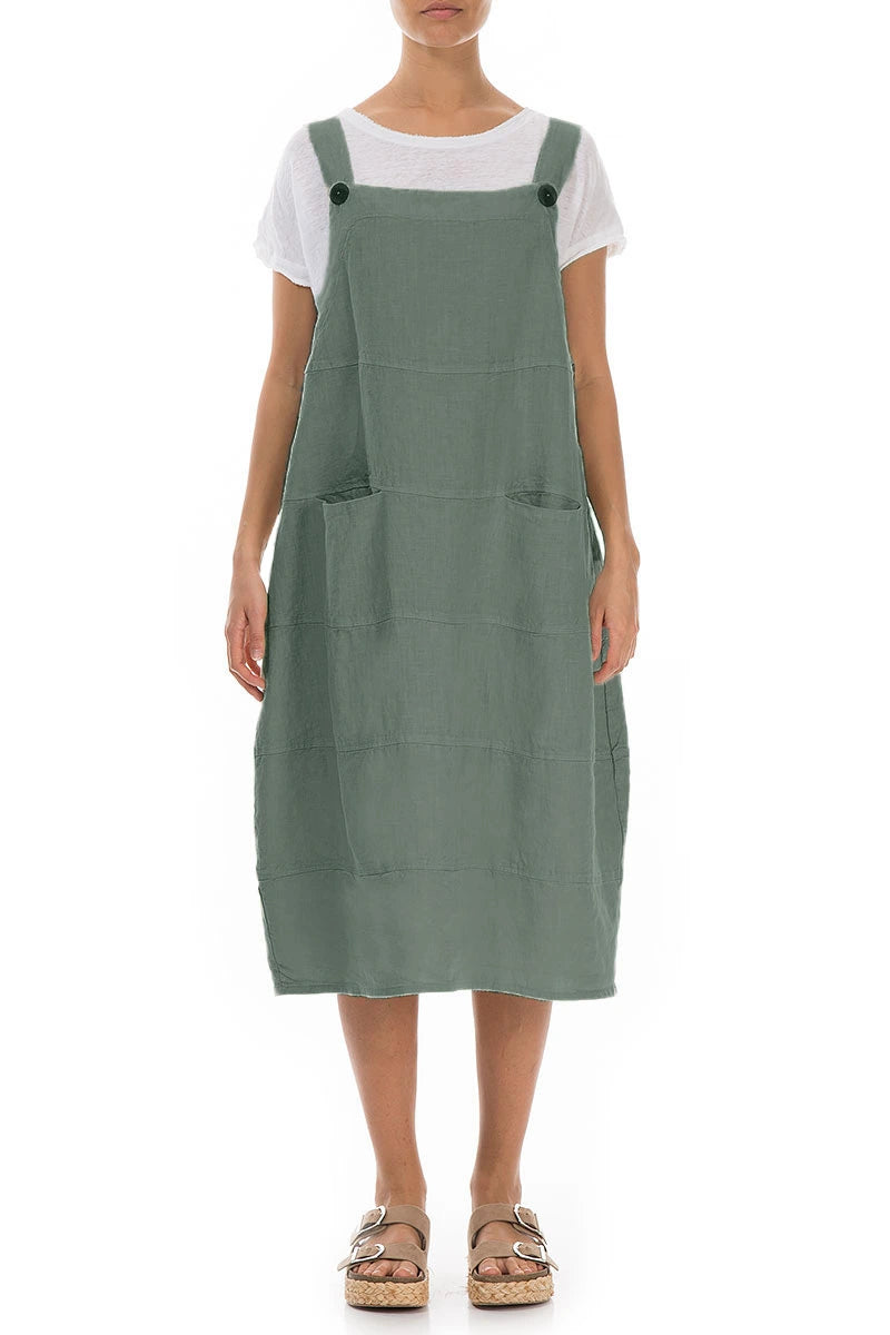 Sage Linen Dungaree Dress