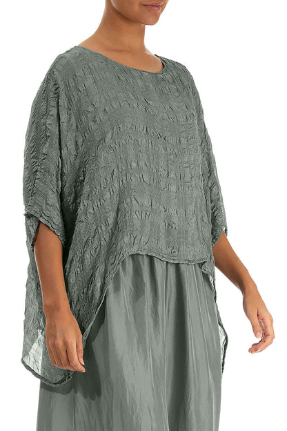 Sage Textured Kaftan Silk Blouse