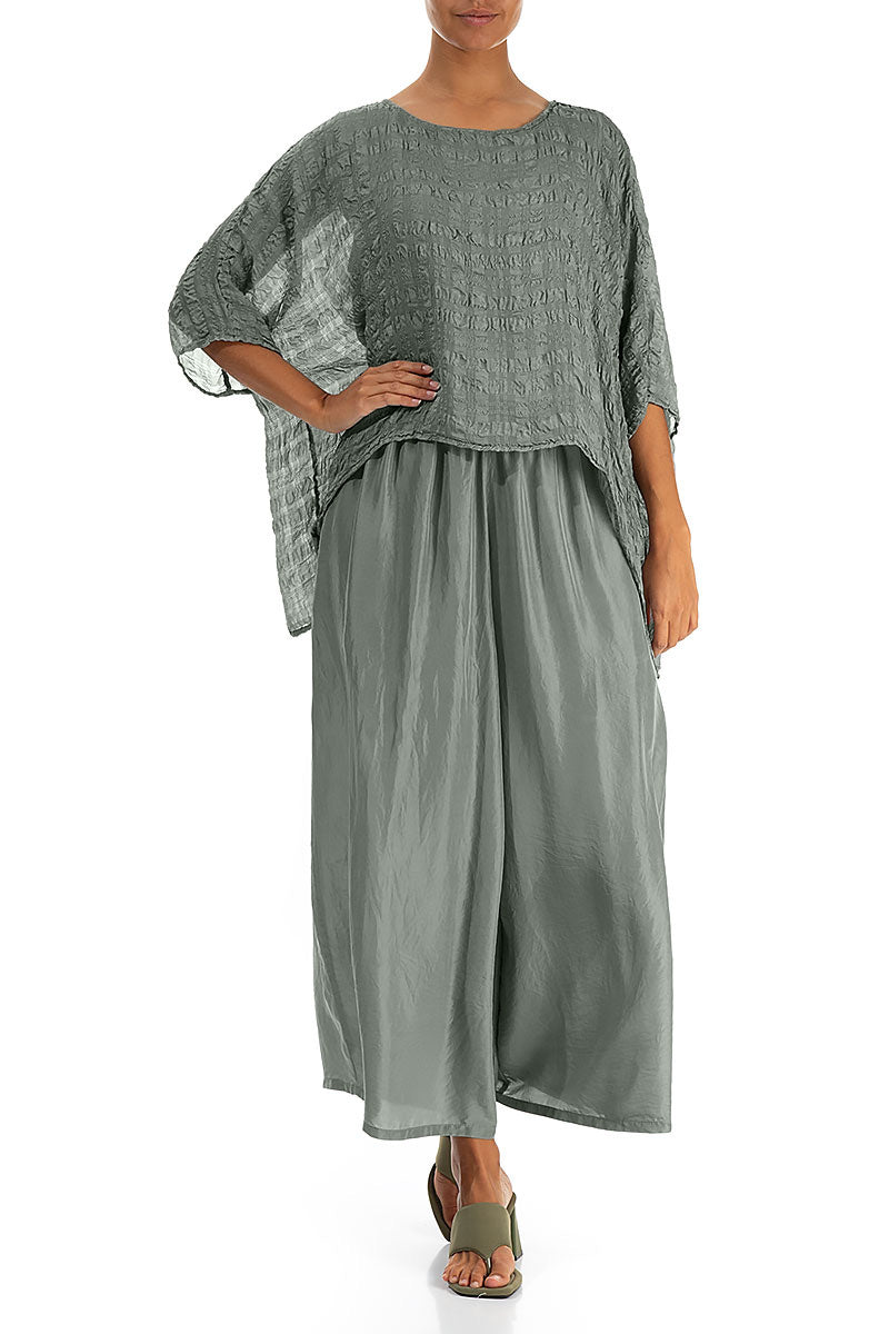 Sage Textured Kaftan Silk Blouse