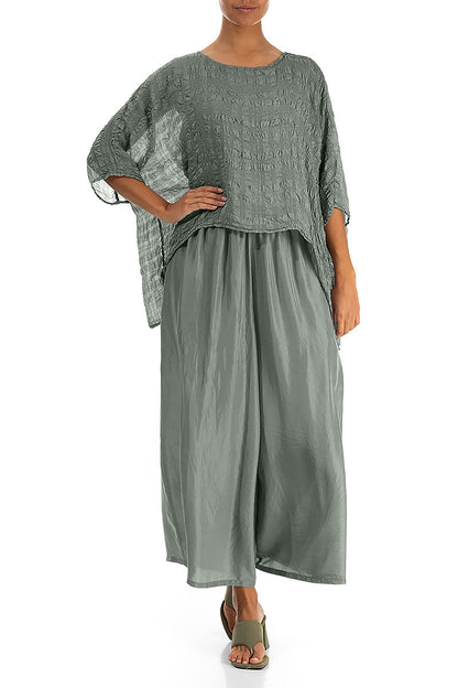 Sage Textured Kaftan Silk Blouse