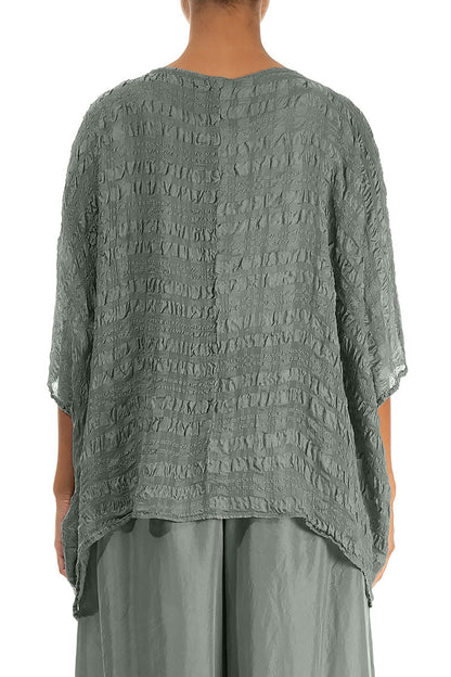 Sage Textured Kaftan Silk Blouse
