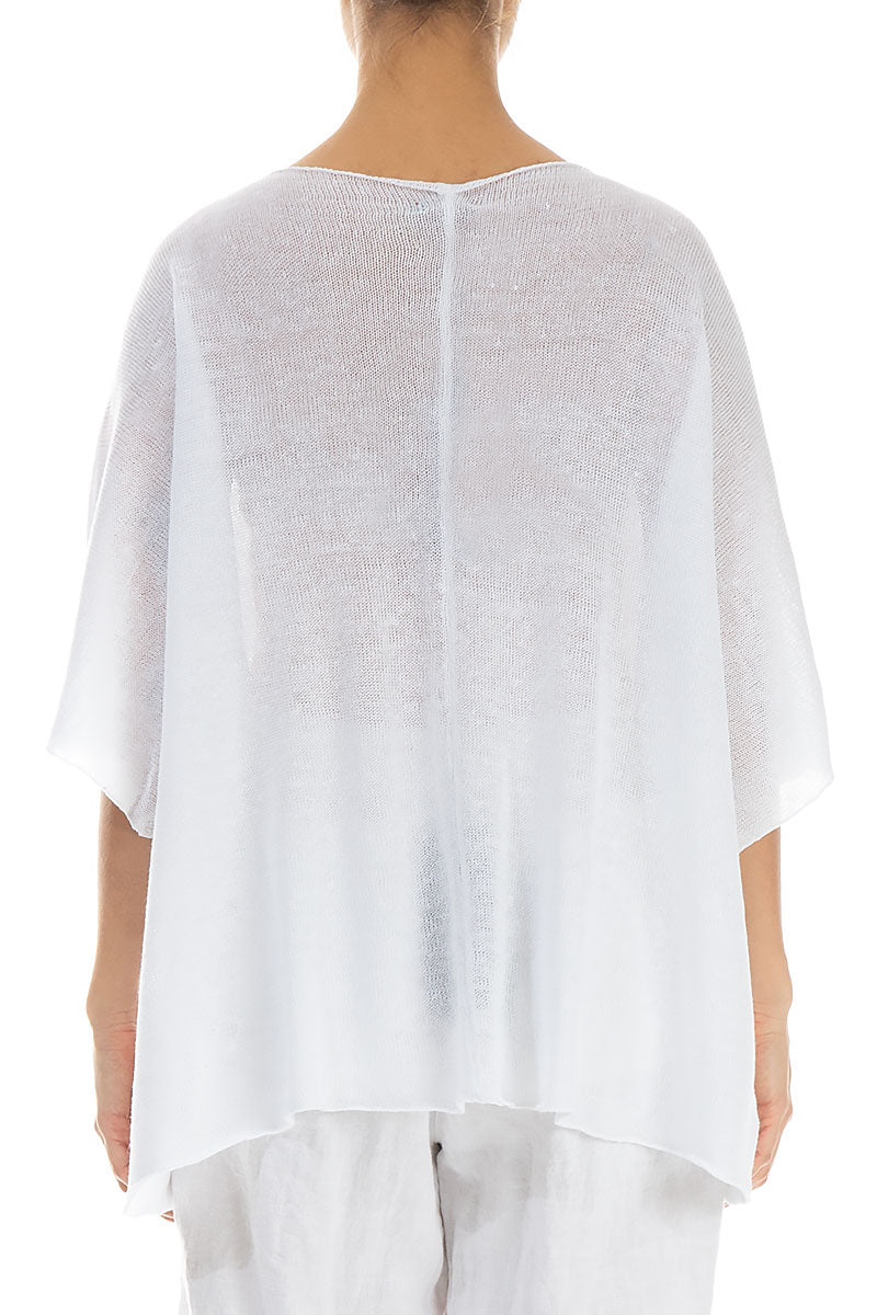 Scalloped V-Neck White Linen Jumper 2