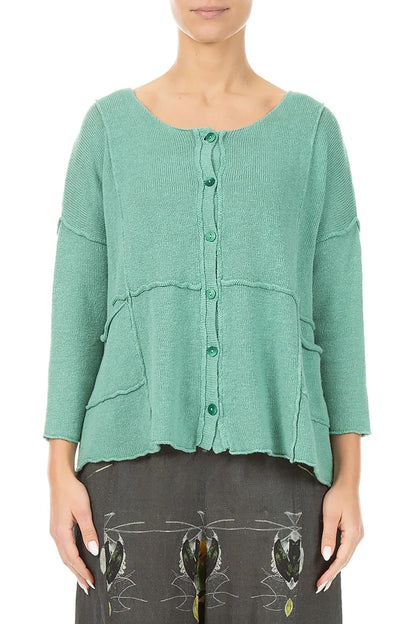 Seam Detail Mint Linen Cardigan