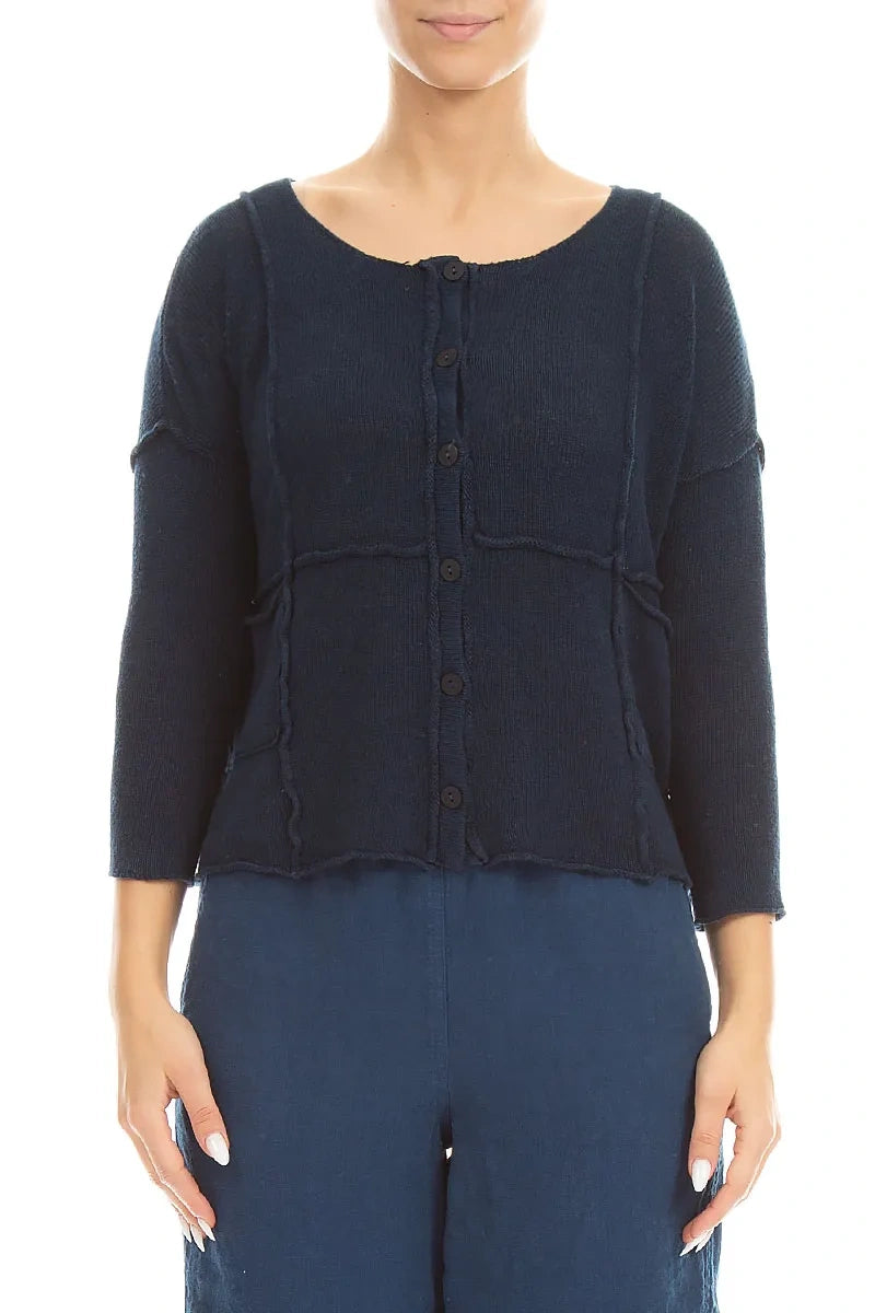 Seam Detail Navy Linen Cardigan 1