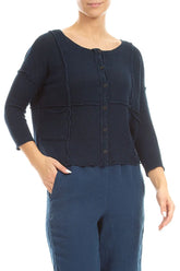 Seam Detail Navy Linen Cardigan 3