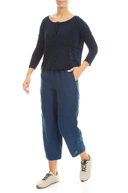 Seam Detail Navy Linen Cardigan 4