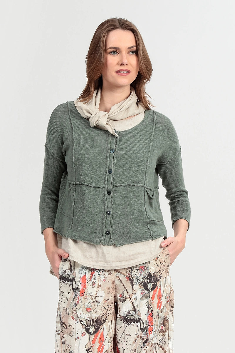 Seam Detail Sage Linen Cardigan 1