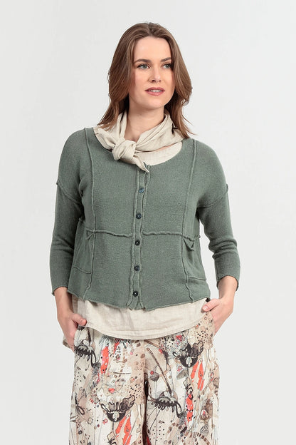 Seam Detail Sage Linen Cardigan 1