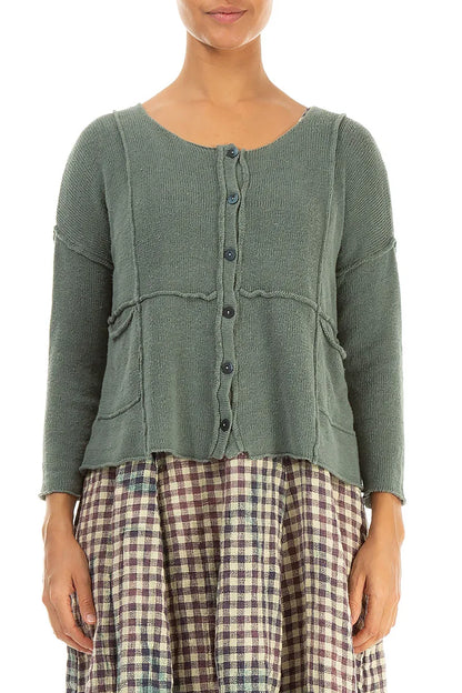 Cardigan en lin sauge avec détails de coutures