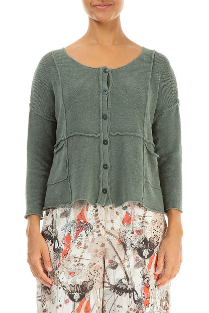 Seam Detail Sage Linen Cardigan 2