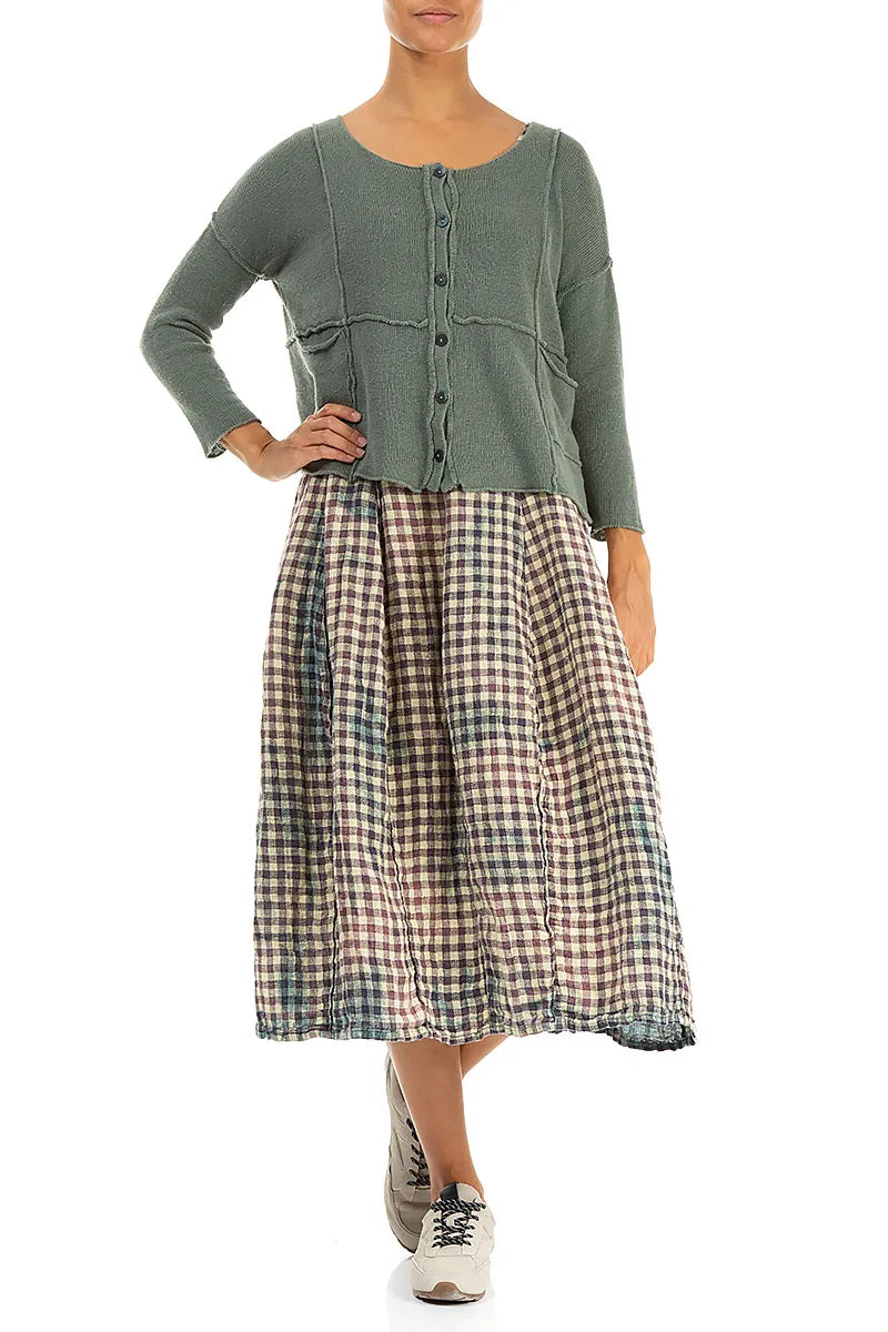 Cardigan en lin sauge avec détails de coutures