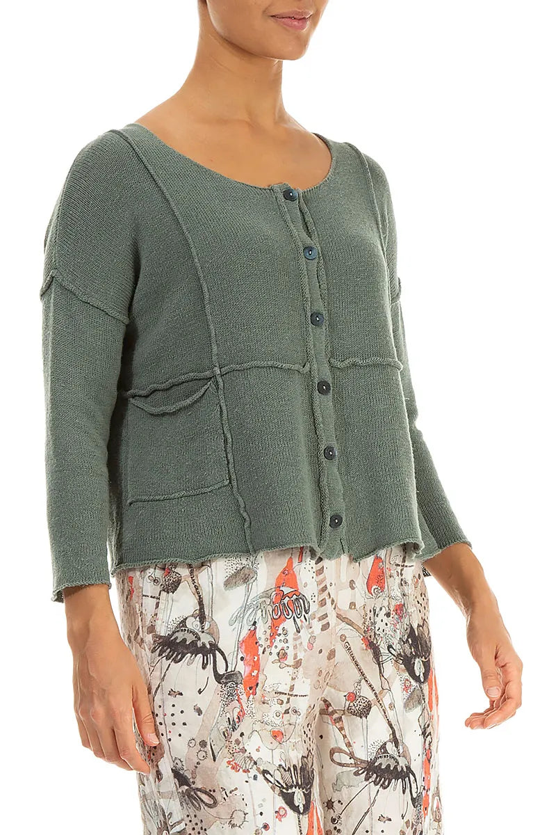 Seam Detail Sage Linen Cardigan 4
