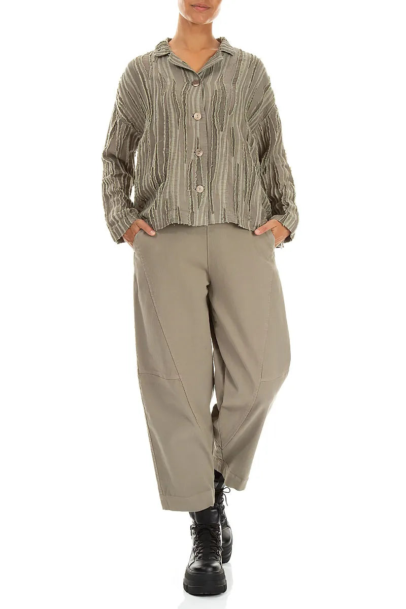 Seamed Olive Grey Denim Cotton Trousers 4