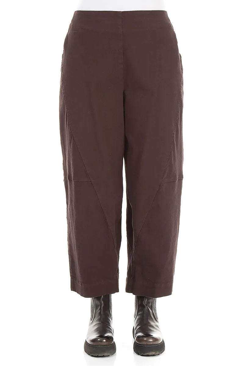 Seamed Truffle Brown Denim Cotton Trousers 1