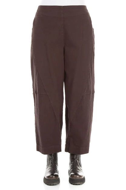 Seamed Truffle Brown Denim Cotton Trousers