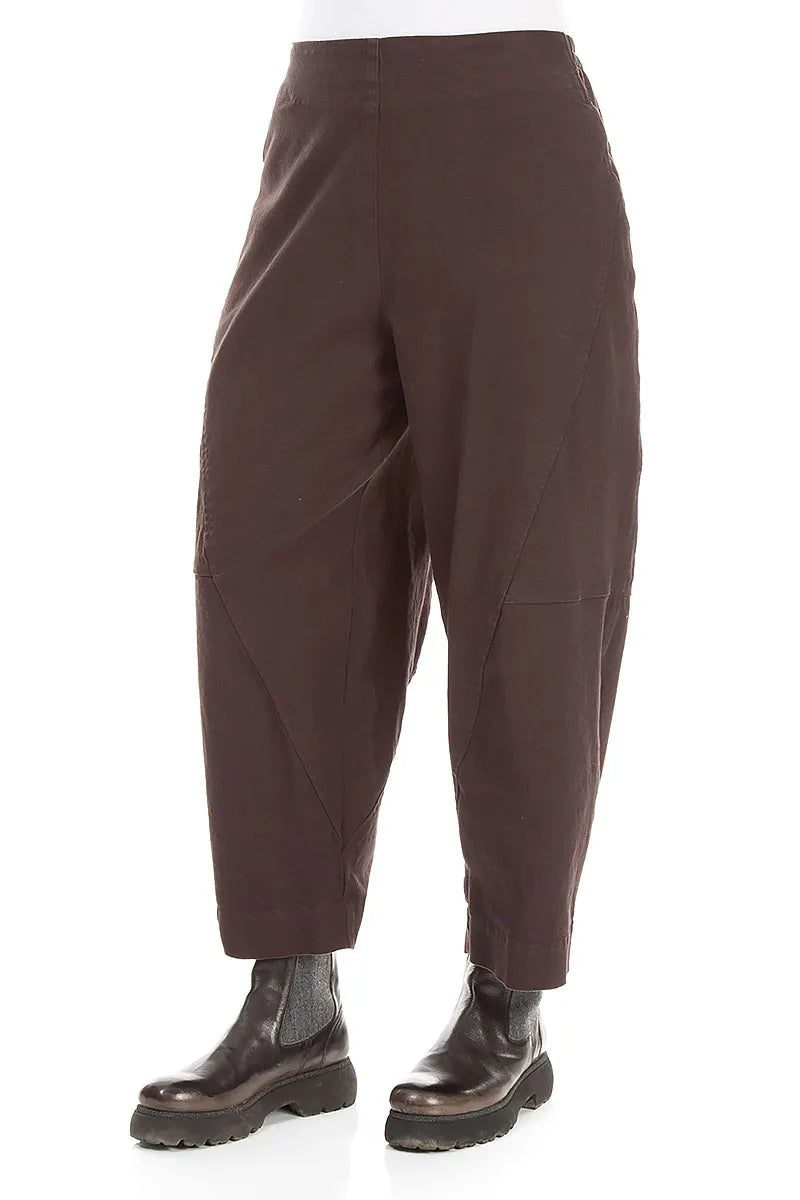 Seamed Truffle Brown Denim Cotton Trousers 3