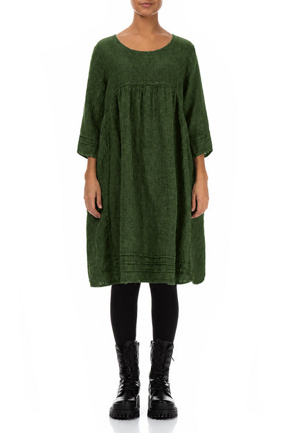 Shamrock Green Mélange Linen Smock Dress 1