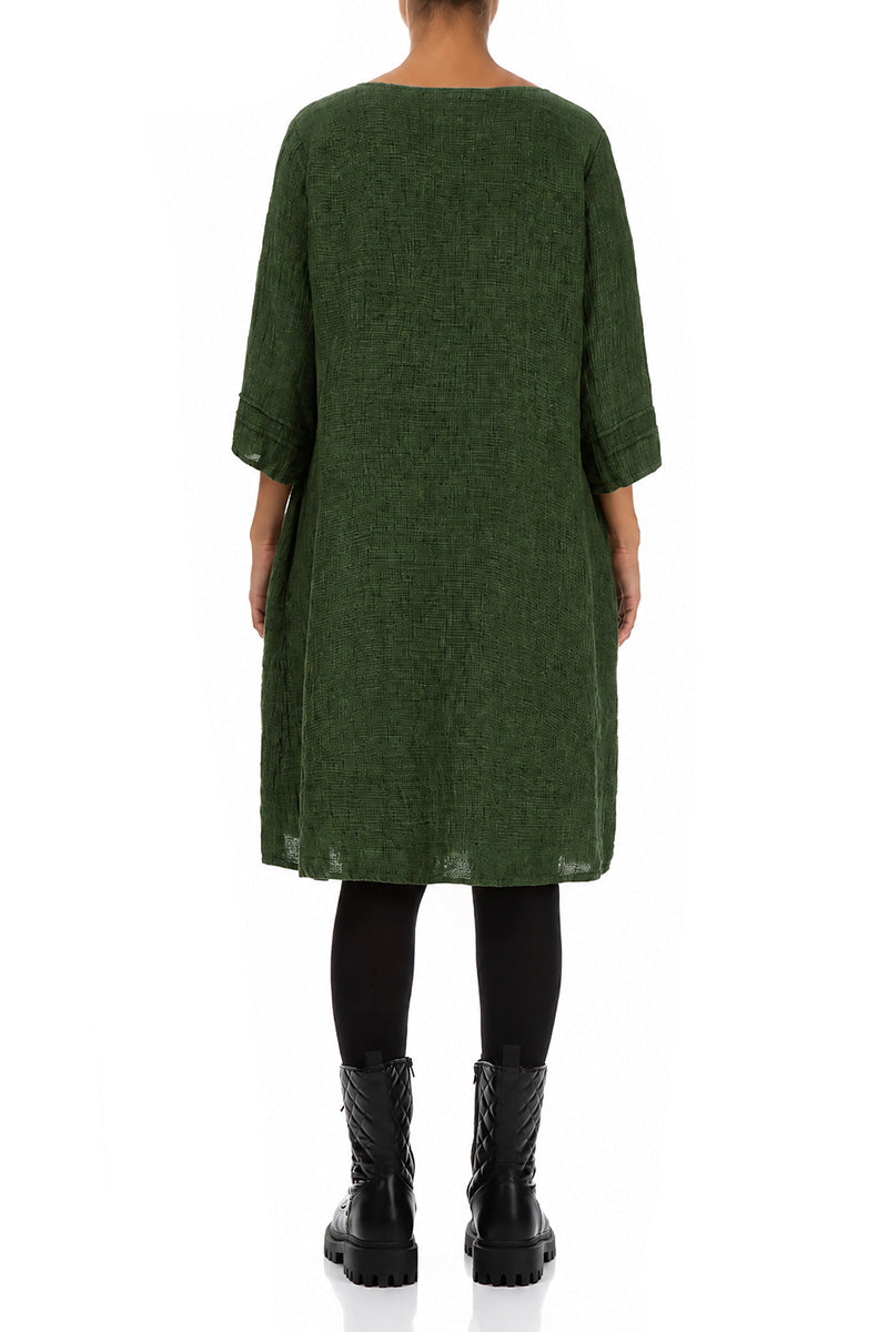 Shamrock Green Mélange Linen Smock Dress 2