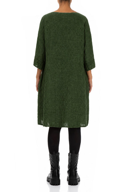 Shamrock Green Mélange Linen Smock Dress 2