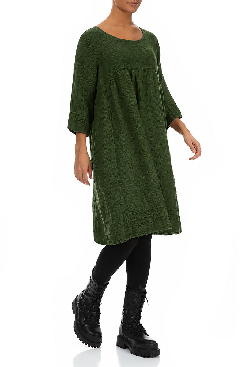 Shamrock Green Mélange Linen Smock Dress 3