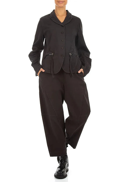 Taillierte schwarze Denimjacke aus Baumwolle