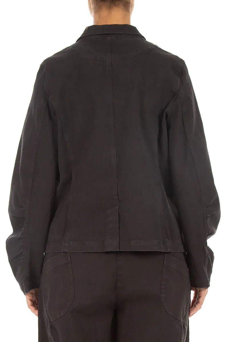 Taillierte schwarze Denimjacke aus Baumwolle