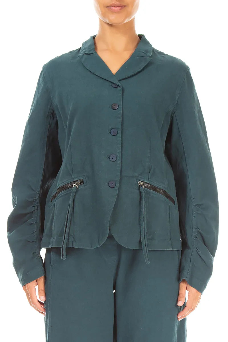 Veste ajustée en coton denim turquoise profond