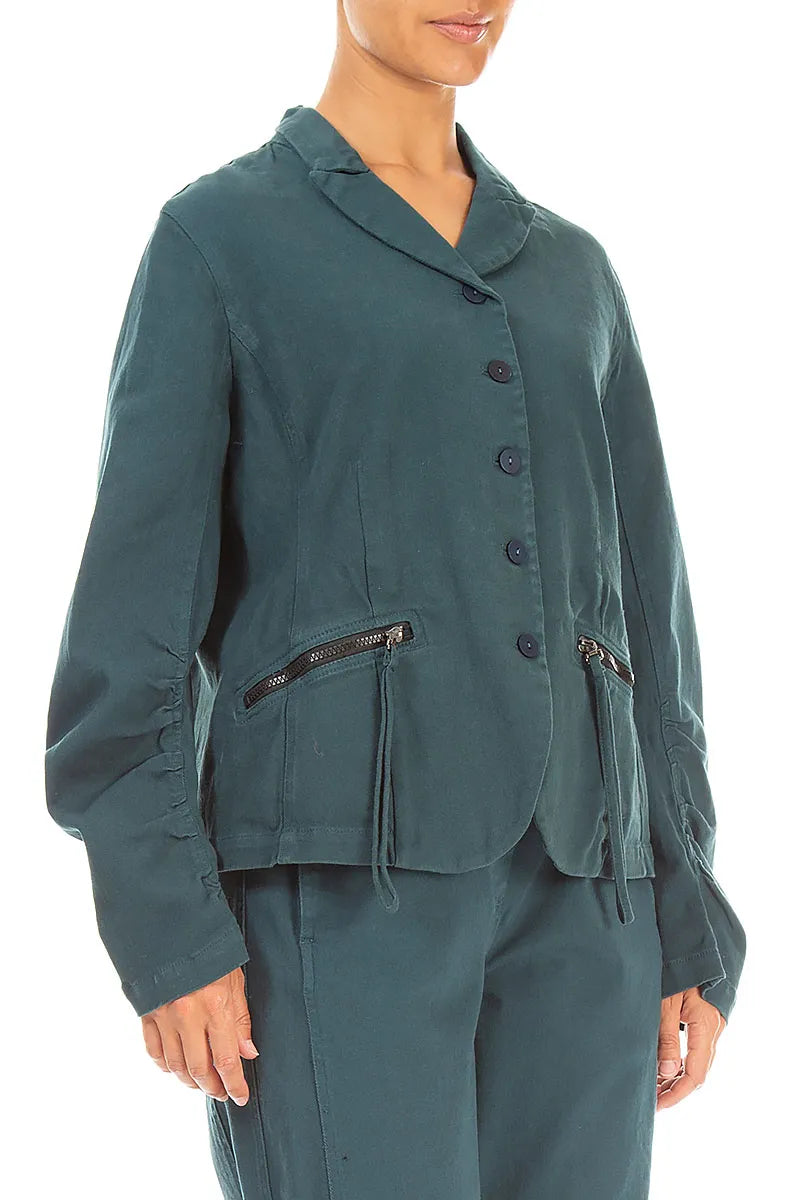 Veste ajustée en coton denim turquoise profond