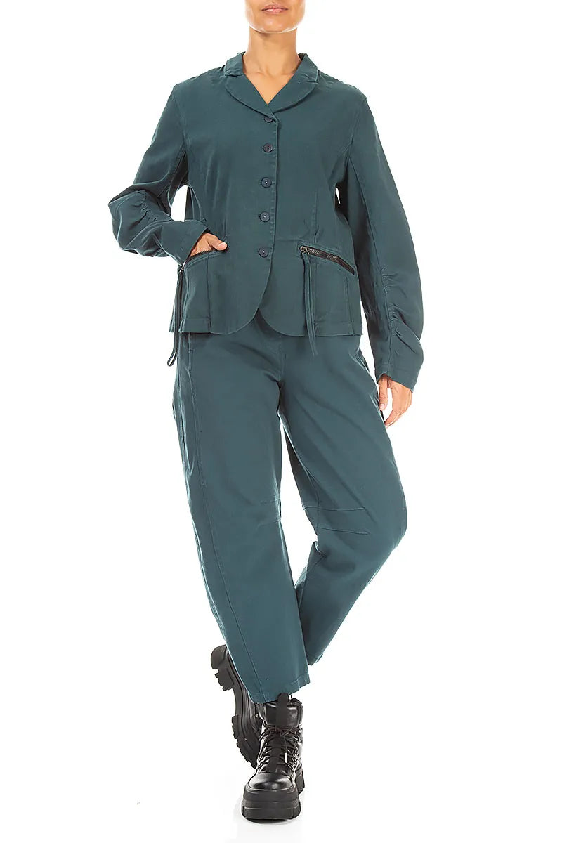 Veste ajustée en coton denim turquoise profond