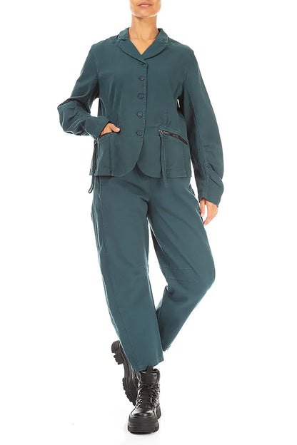 Veste ajustée en coton denim turquoise profond
