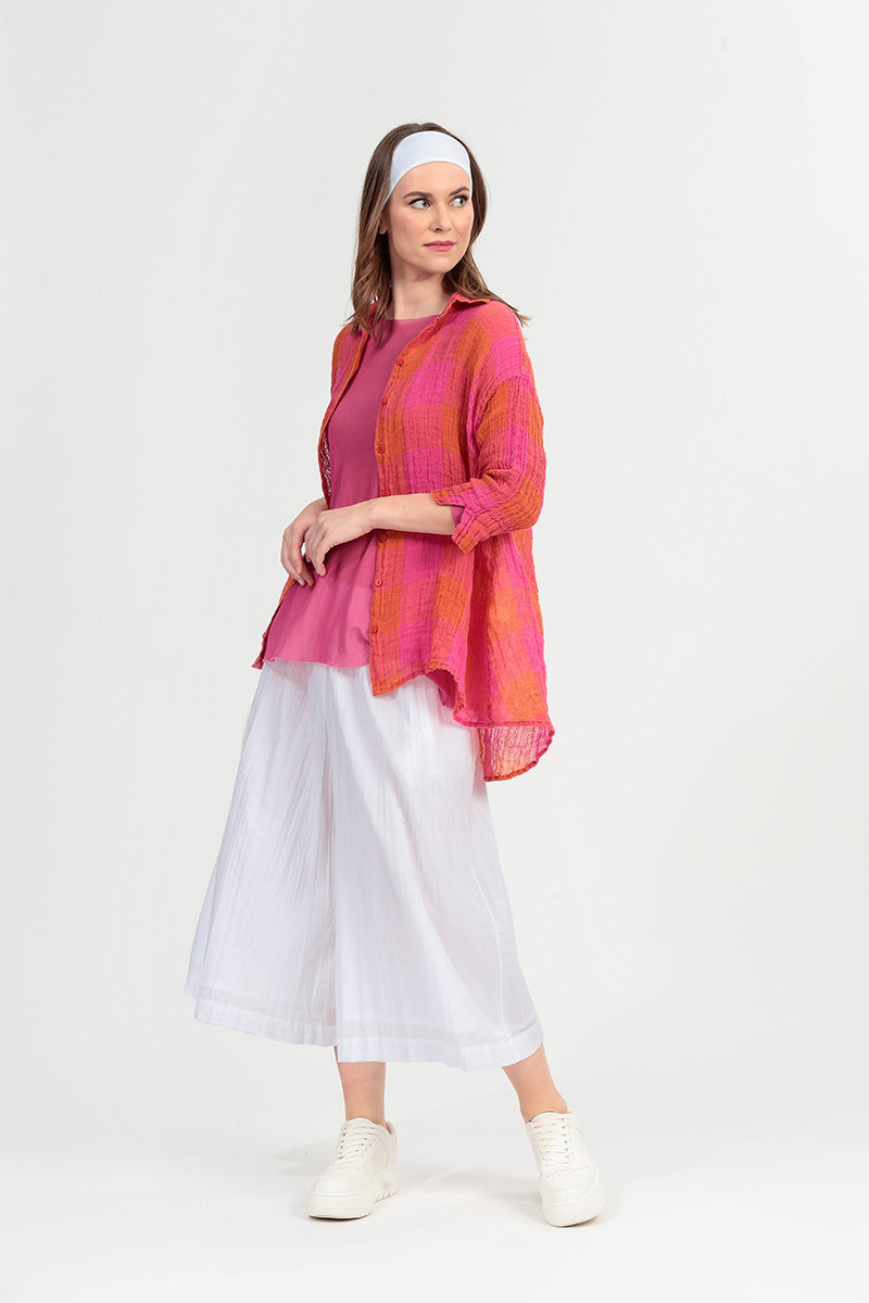 Sheer Fuchsia Mesh Soft Cotton Blouse