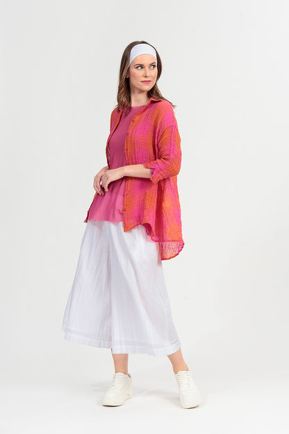 Sheer Fuchsia Mesh Soft Cotton Blouse