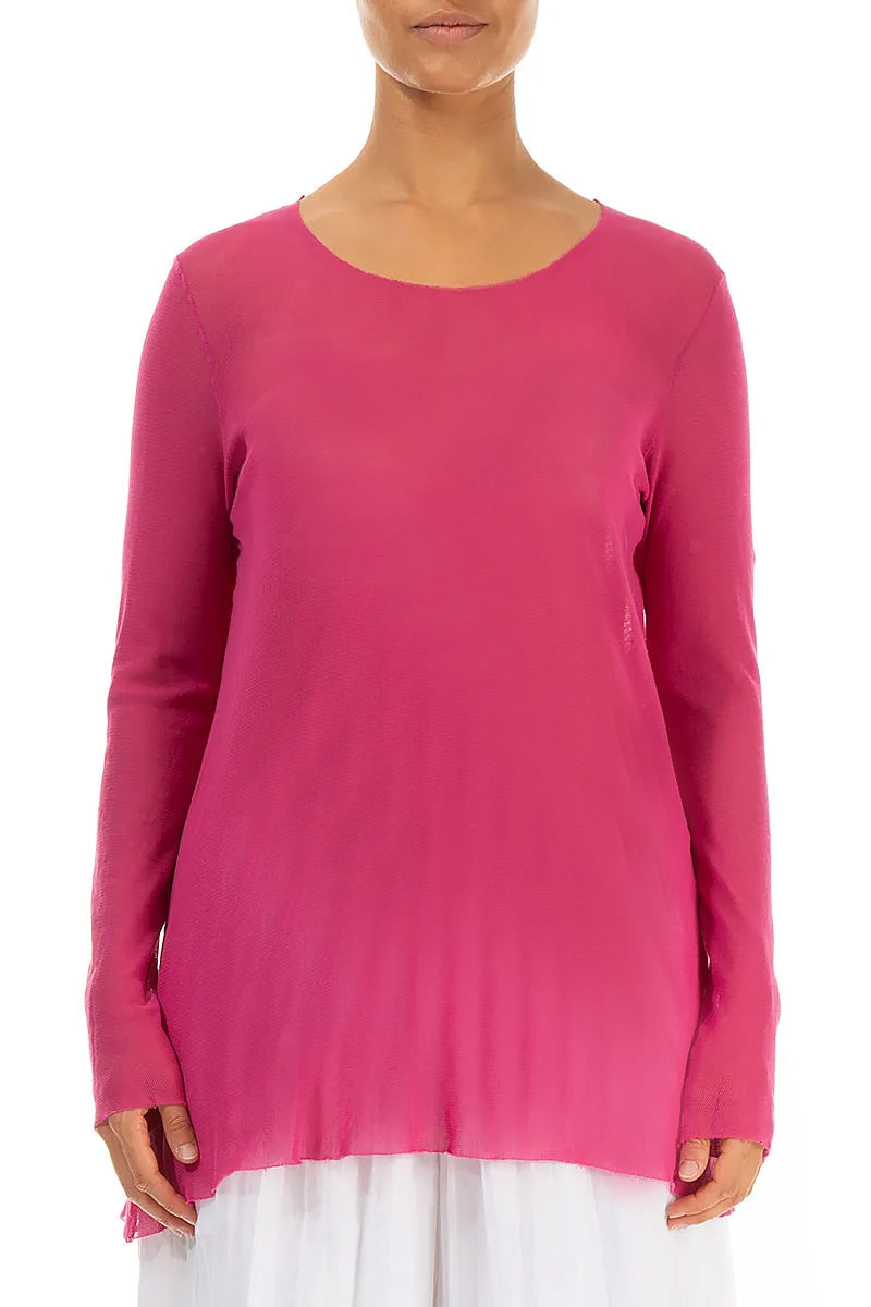 Sheer Fuchsia Mesh Soft Cotton Blouse