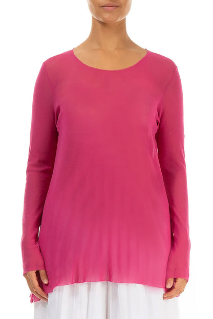 Sheer Fuchsia Mesh Soft Cotton Blouse