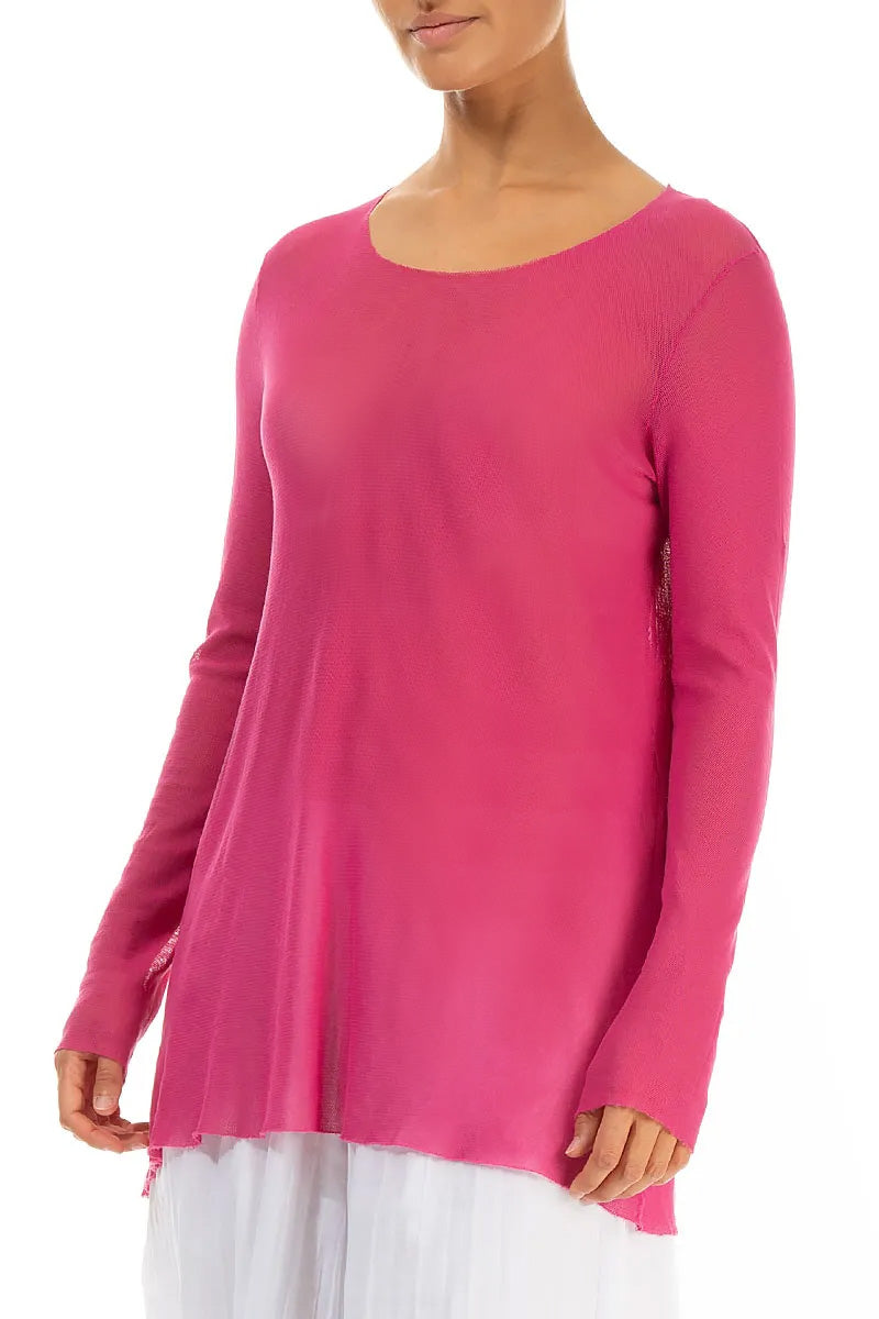 Sheer Fuchsia Mesh Soft Cotton Blouse